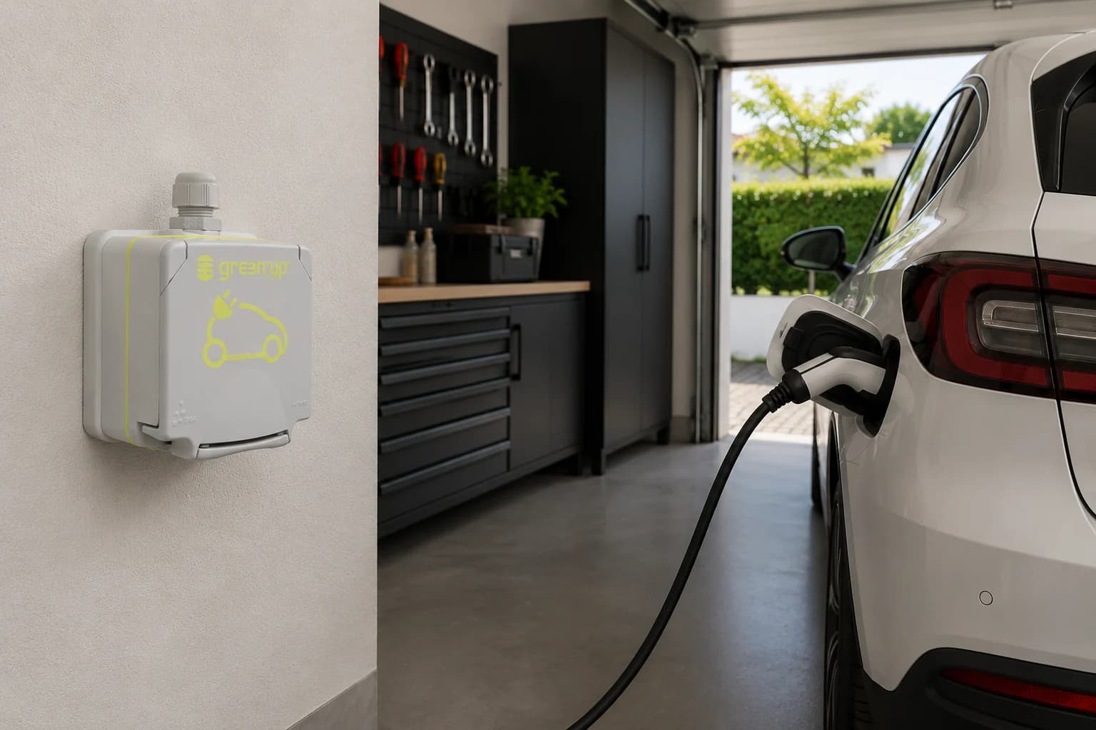 Tomada Green’Up instalada para carregamento doméstico de veículo elétrico